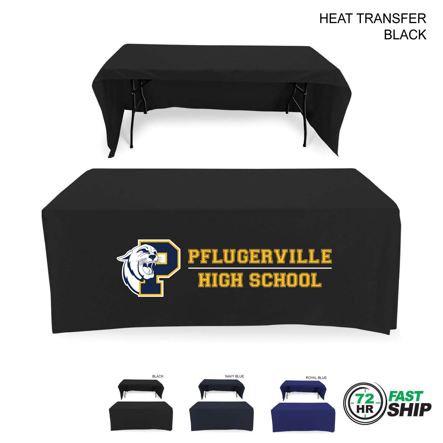 72 Hr Fast Ship - Polycotton Twill Table Throw for 6' Table, Drape style, 3 sided, Open Back 4