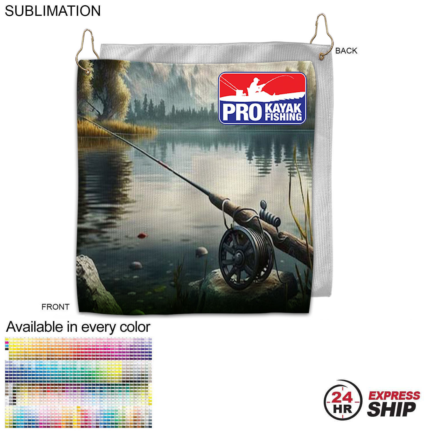 24Hr Express - Colored Microfiber Dri-Lite Terry Fishing Towel, 10x10, Grommet & Hook, Sublimated 7