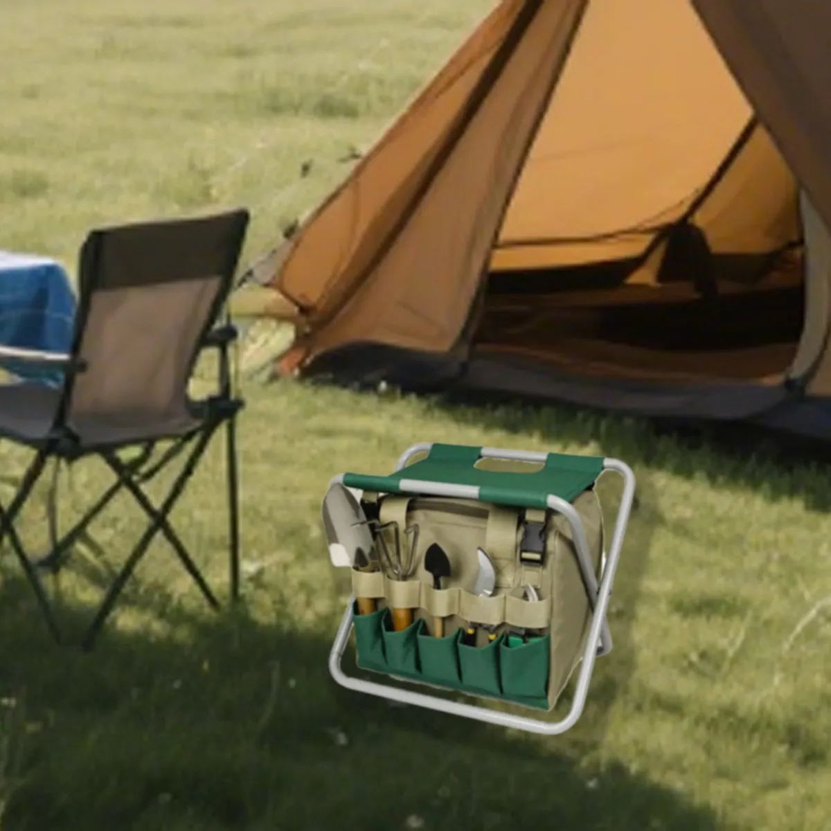 30L Folding Garden Stool With 5-Piece Tool Set & Bag 2