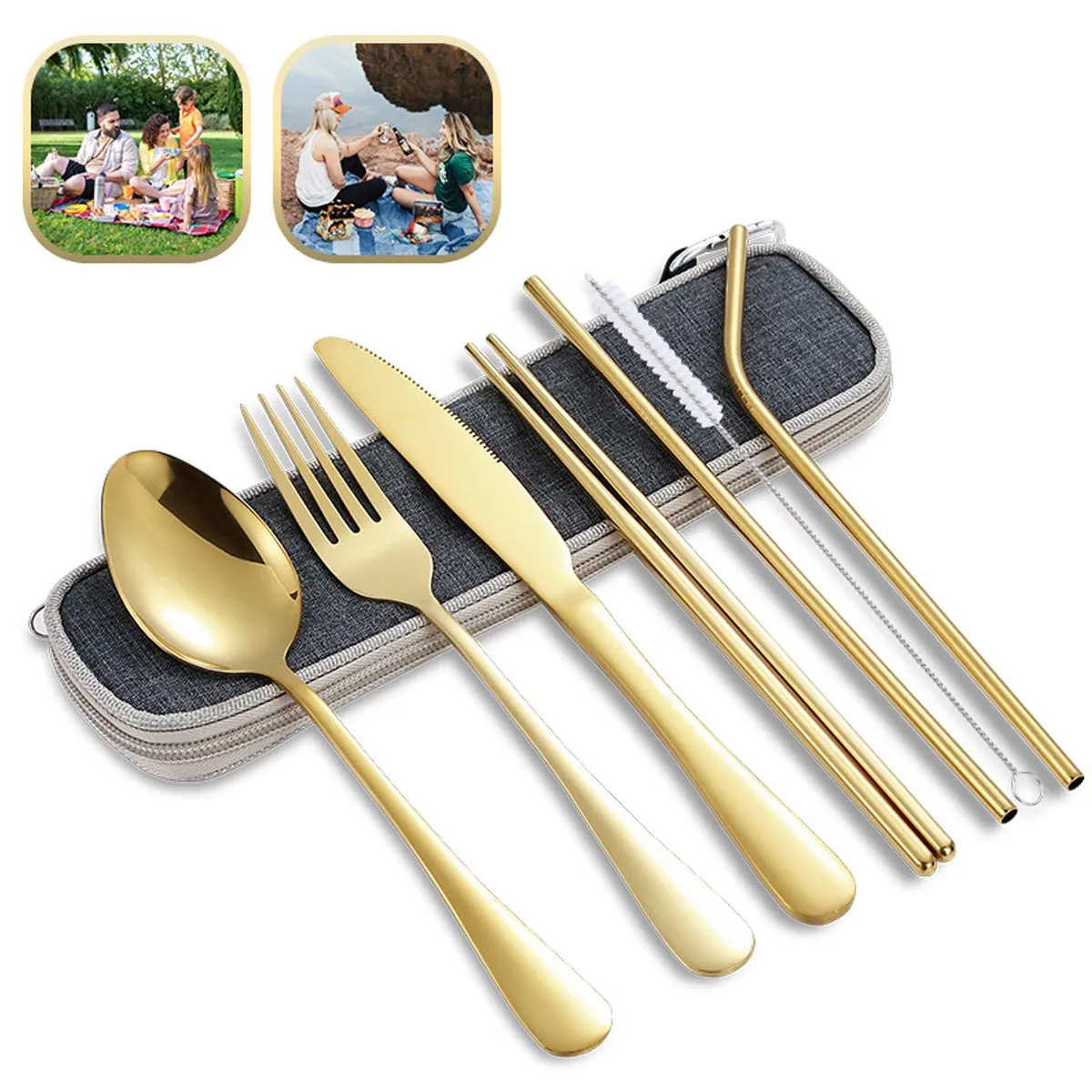 6-Piece Stainless Steel Outdoor Camping Cutlery Set Flatware 5