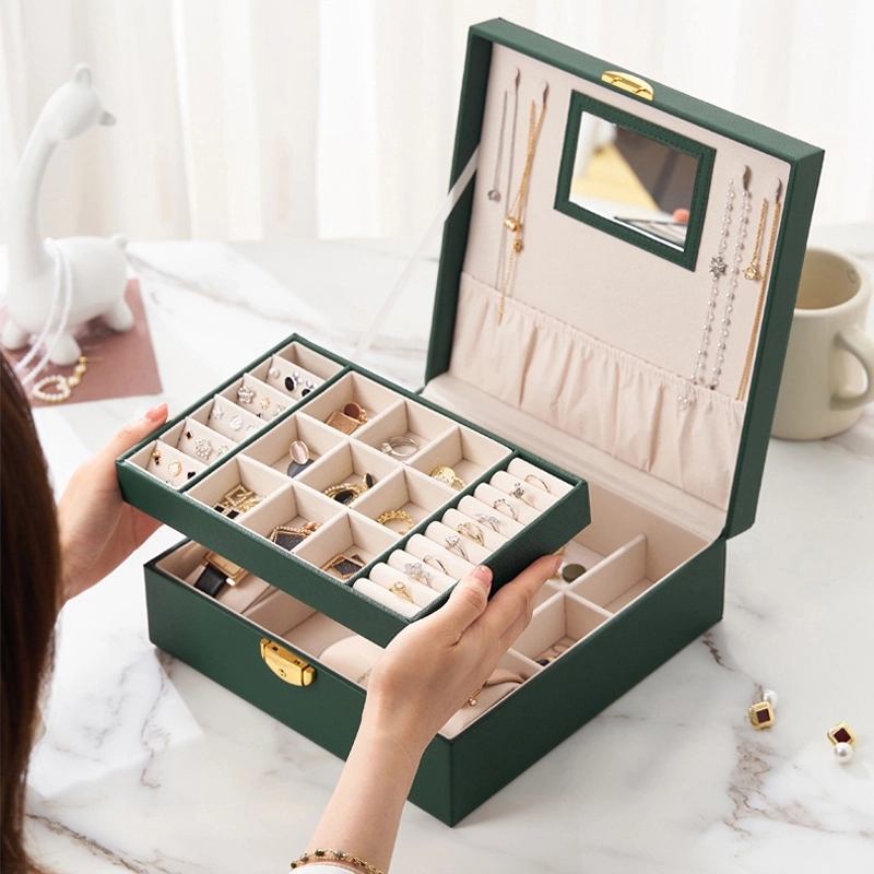 Custom 2-Layer Jewelry Organizer Box with Mirror & Lock 13