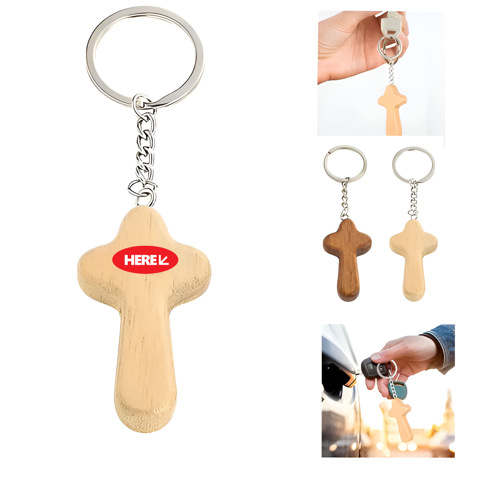 Custom Wooden Cross Key Ring 2