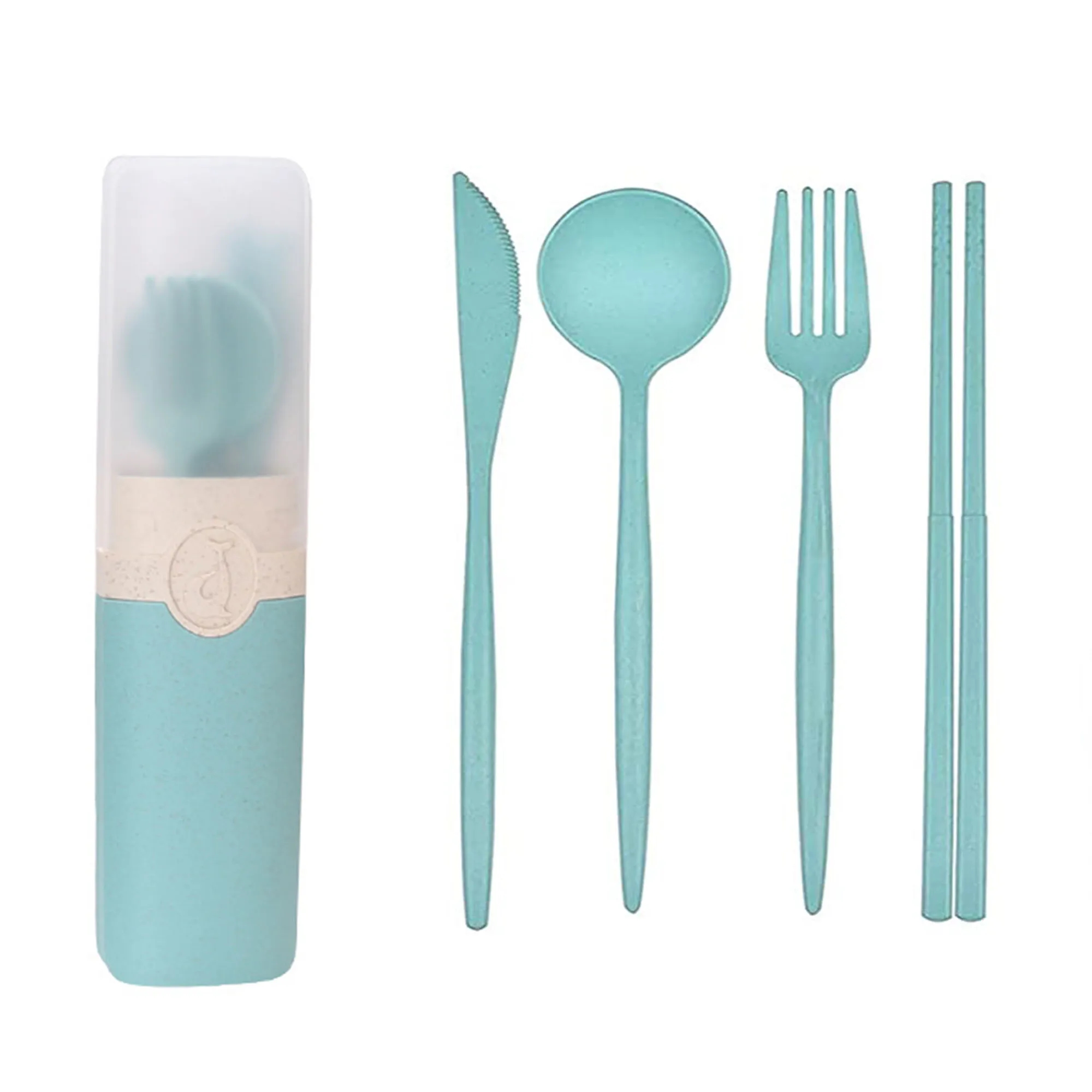 Reusable Wheat Straw Spoon Fork Chopsticks Tableware Set 5
