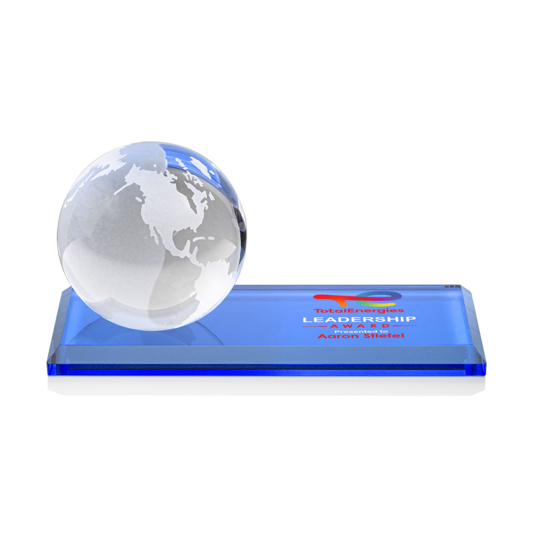 Globe VividPrint™ Award on Rectangle Base - Sky Blue 2