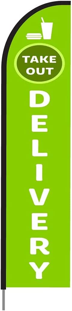 Takeout Food Delivery Feather Flag Swooper Banner Pole Kit Outdoor Store Sign Display, 15ft 4