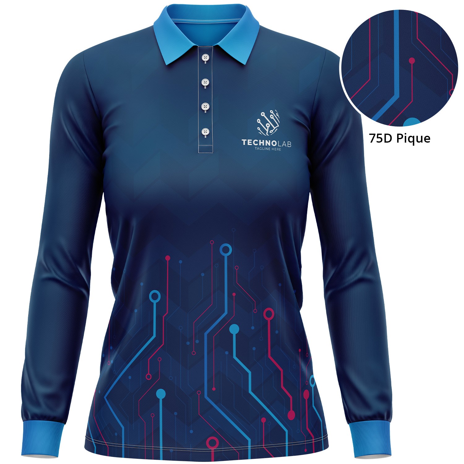 Women's 75D Pique Sublimation Long Sleeve Polo 2