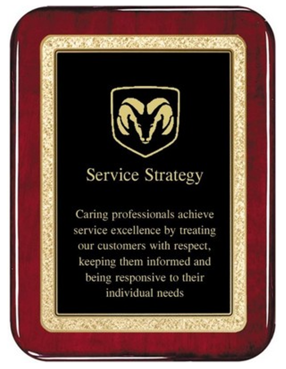 Rosewood Radius Plaque Solid Brass Engraving Plate 8" x10" Award