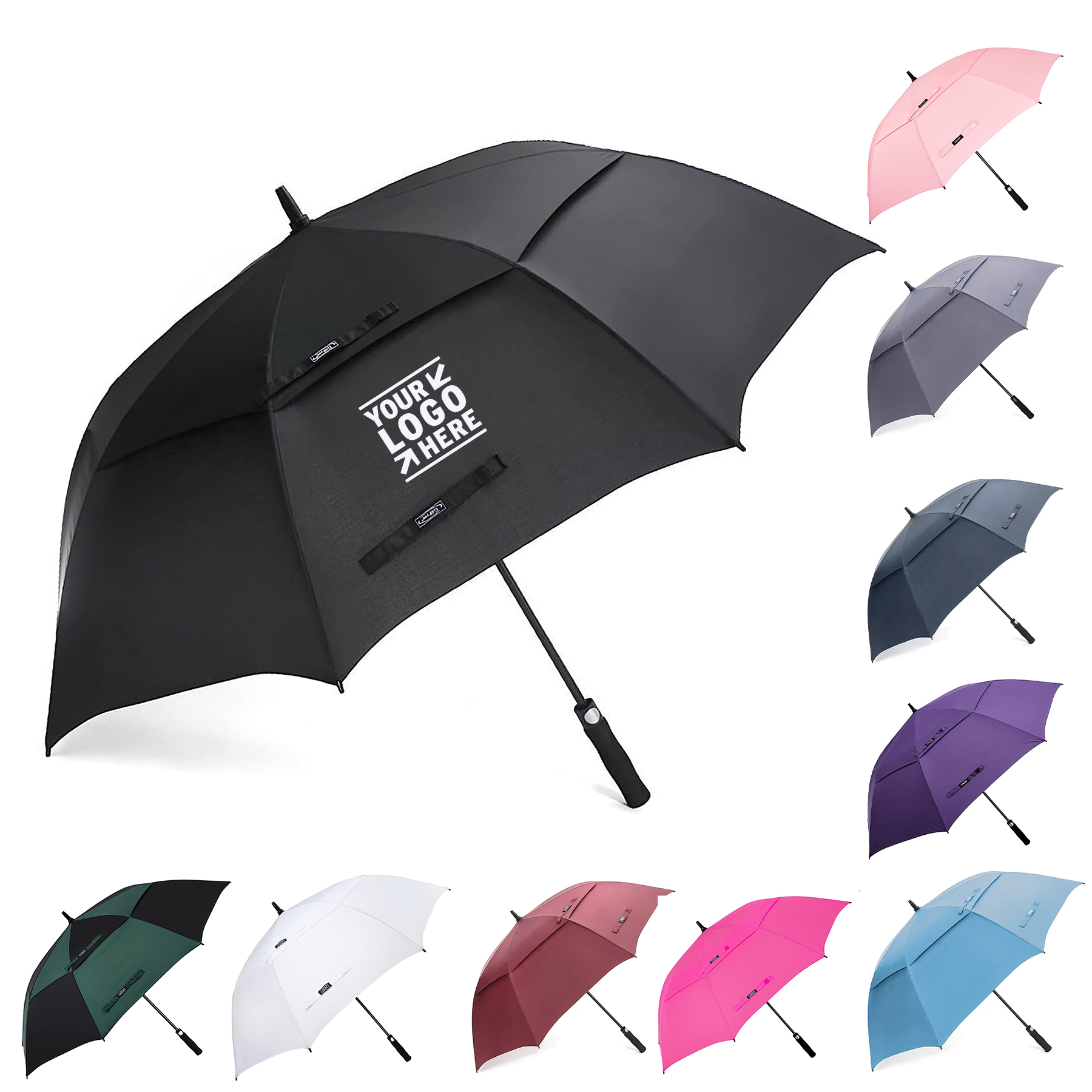 Oversize Extra Large Double Canopy Vented Windproof 47/54/62/68 Inch Automatic Open Golf Umbrella 2
