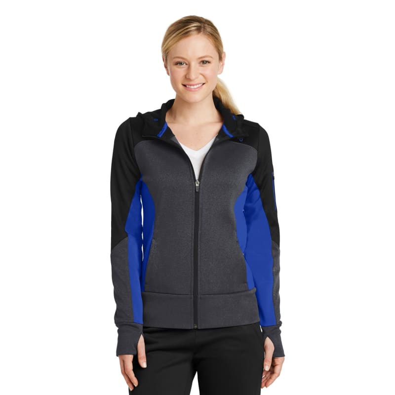 Sport-Tek Women's Tech Fleece Colorblock Full-Zip Hooded Jacket. 10