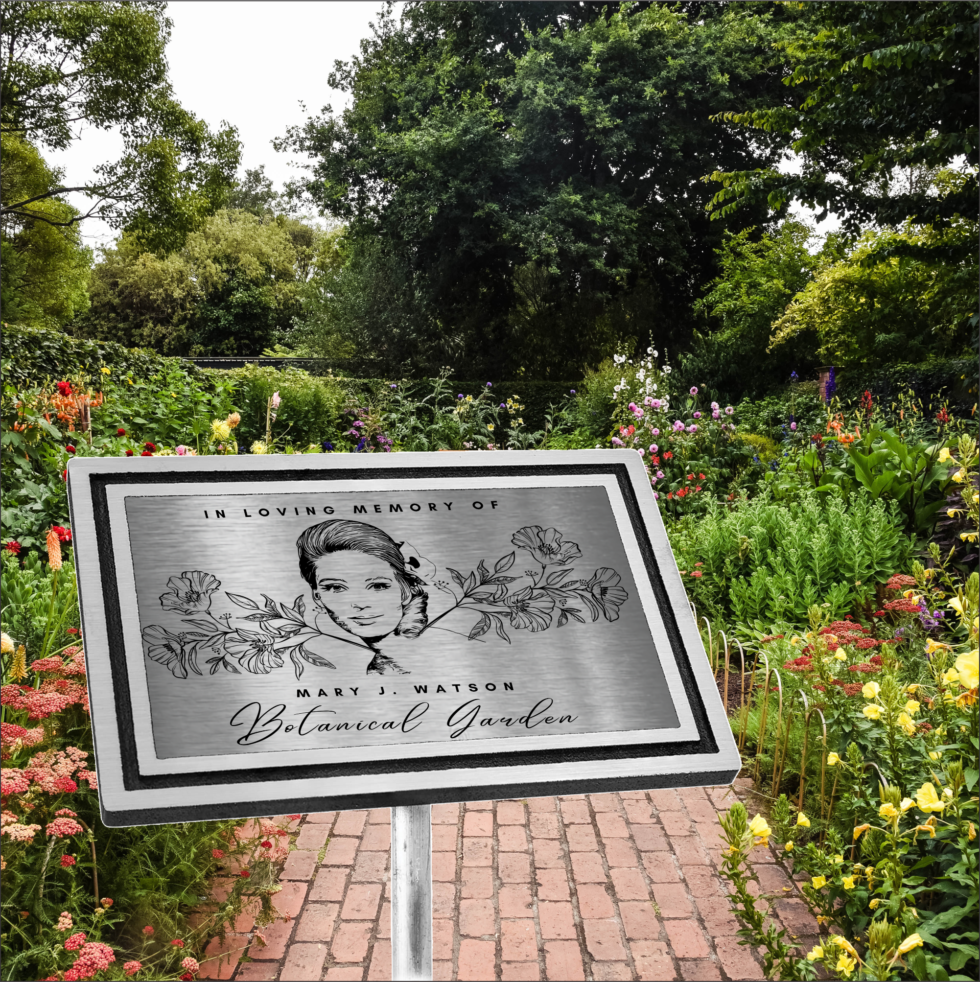 Black/Silver Cast Aluminum Garden Sign W/ 24" Stake 2