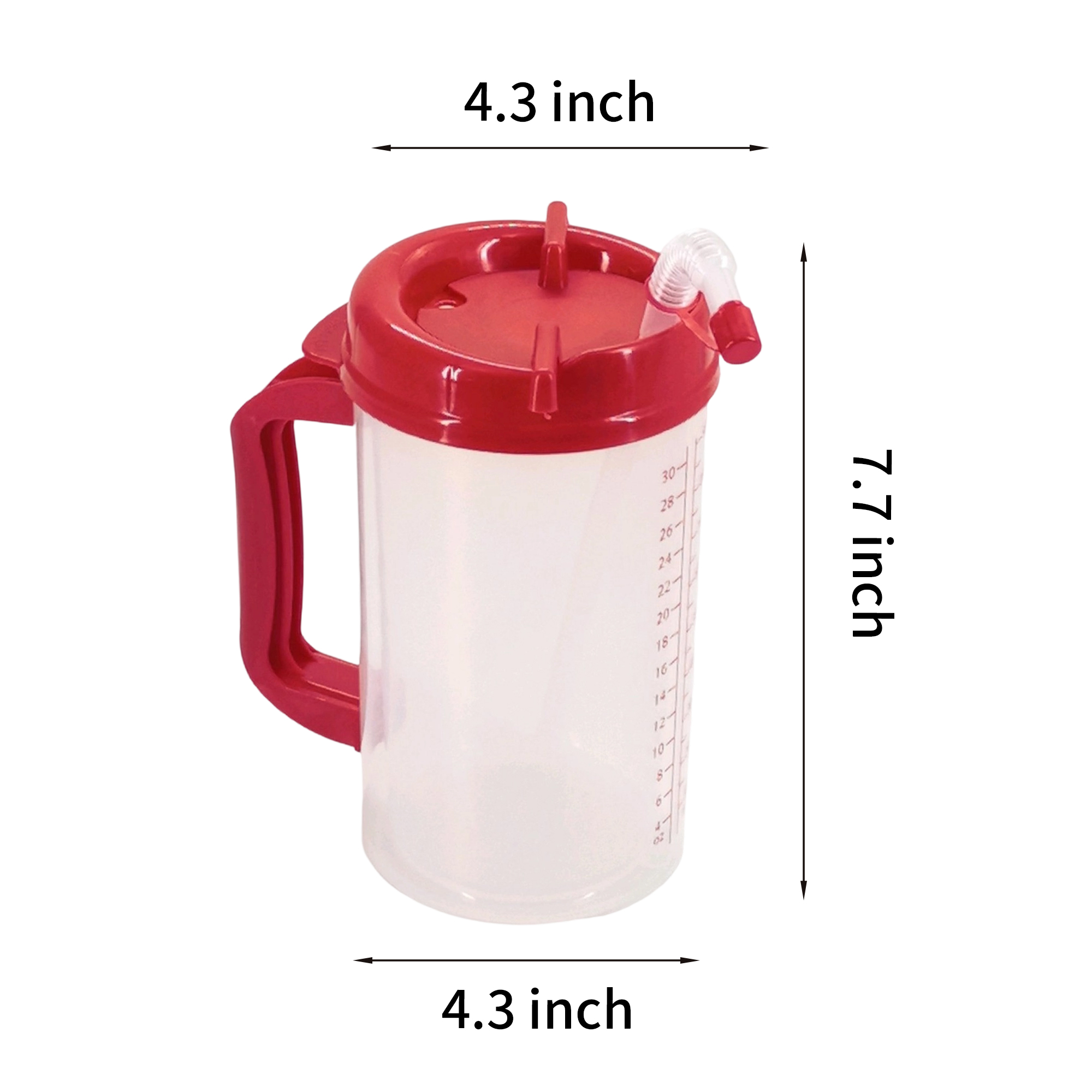 30 Ounce Double Wall Measurement Mug With Lid Straw 4.3" Length x 7.7" Height 5