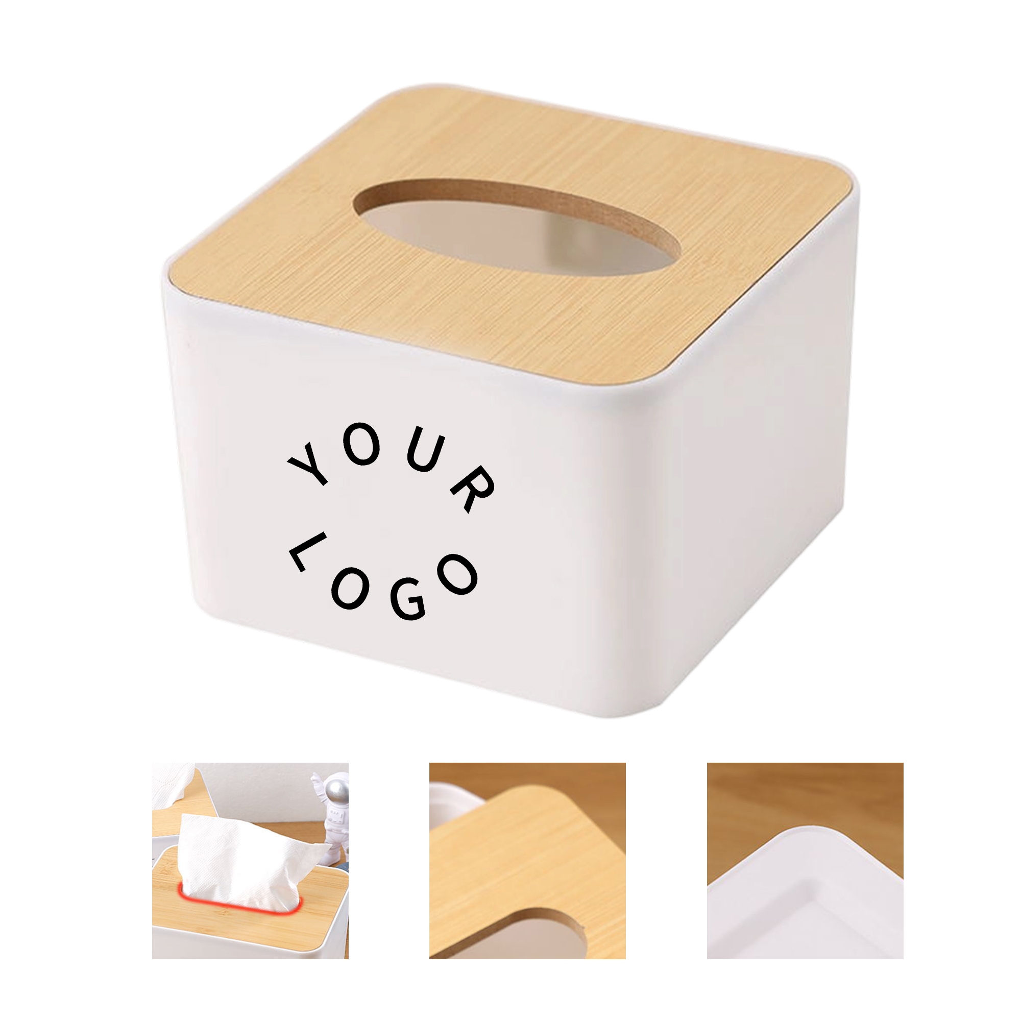 Rectangular Bamboo Tissue Box Cover With Removable Lid 2
