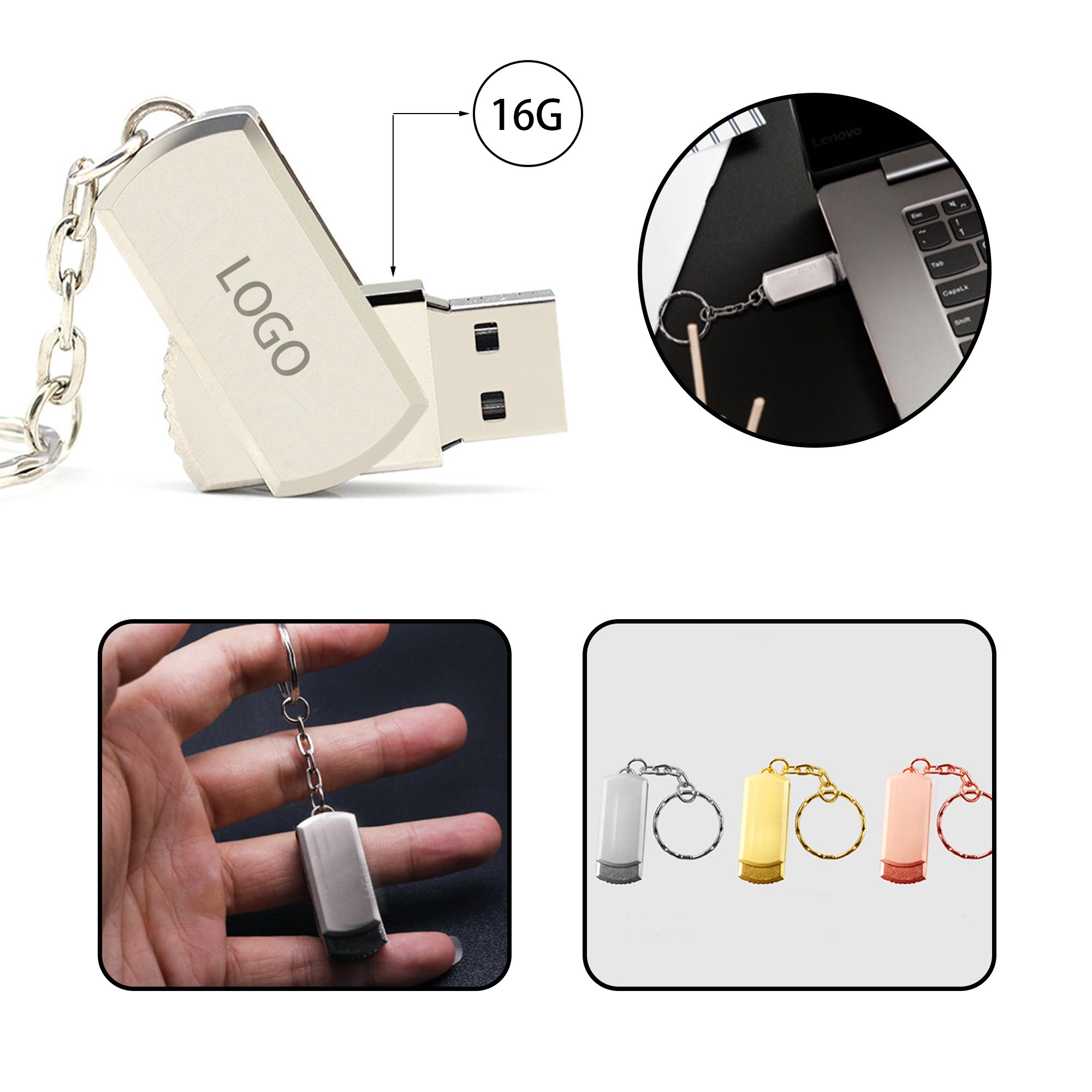 MOQ:20pcs Rotary Keychain USB Drive 3