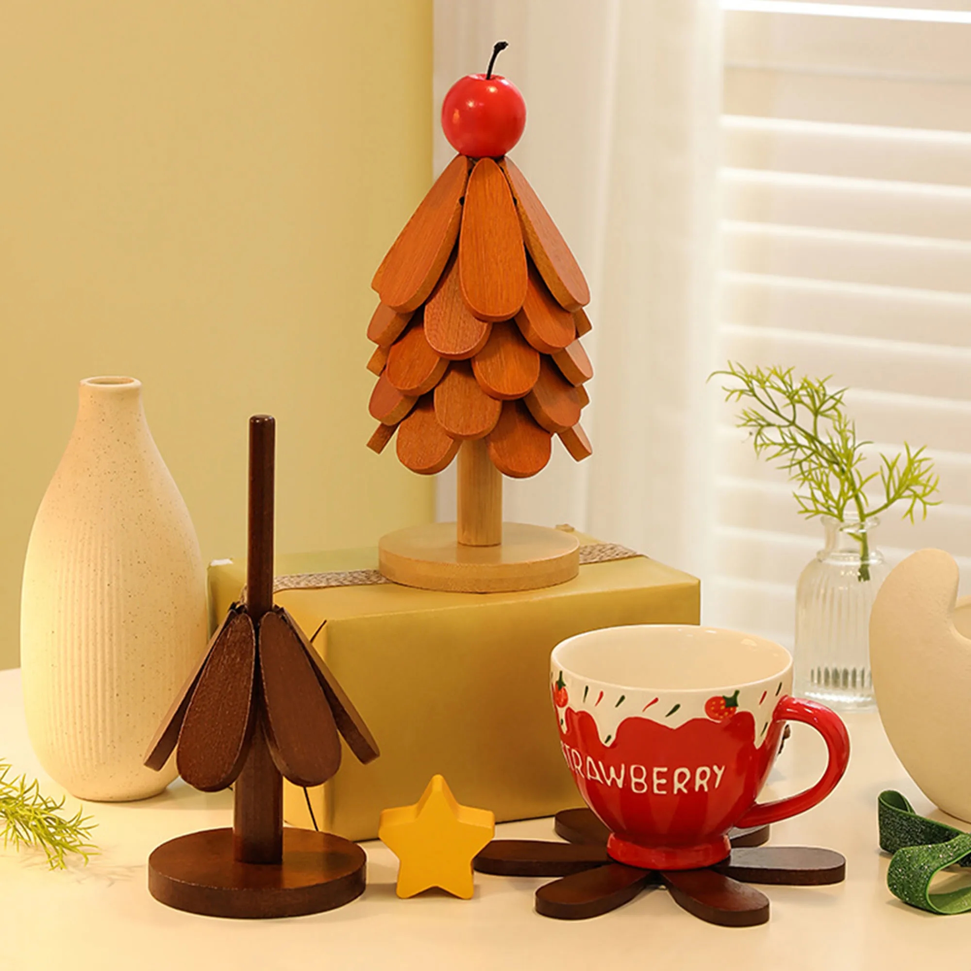 Festive Christmas Tree Solid Wood Heat Resistant Mat 4