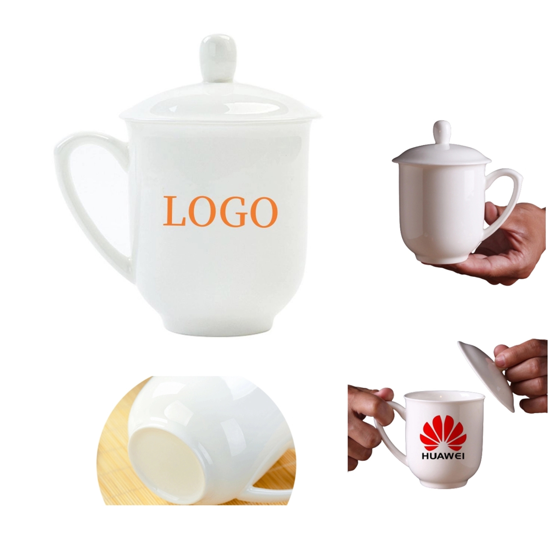 12 Oz Bone Porcelain Ceramic Cup with Lid 1