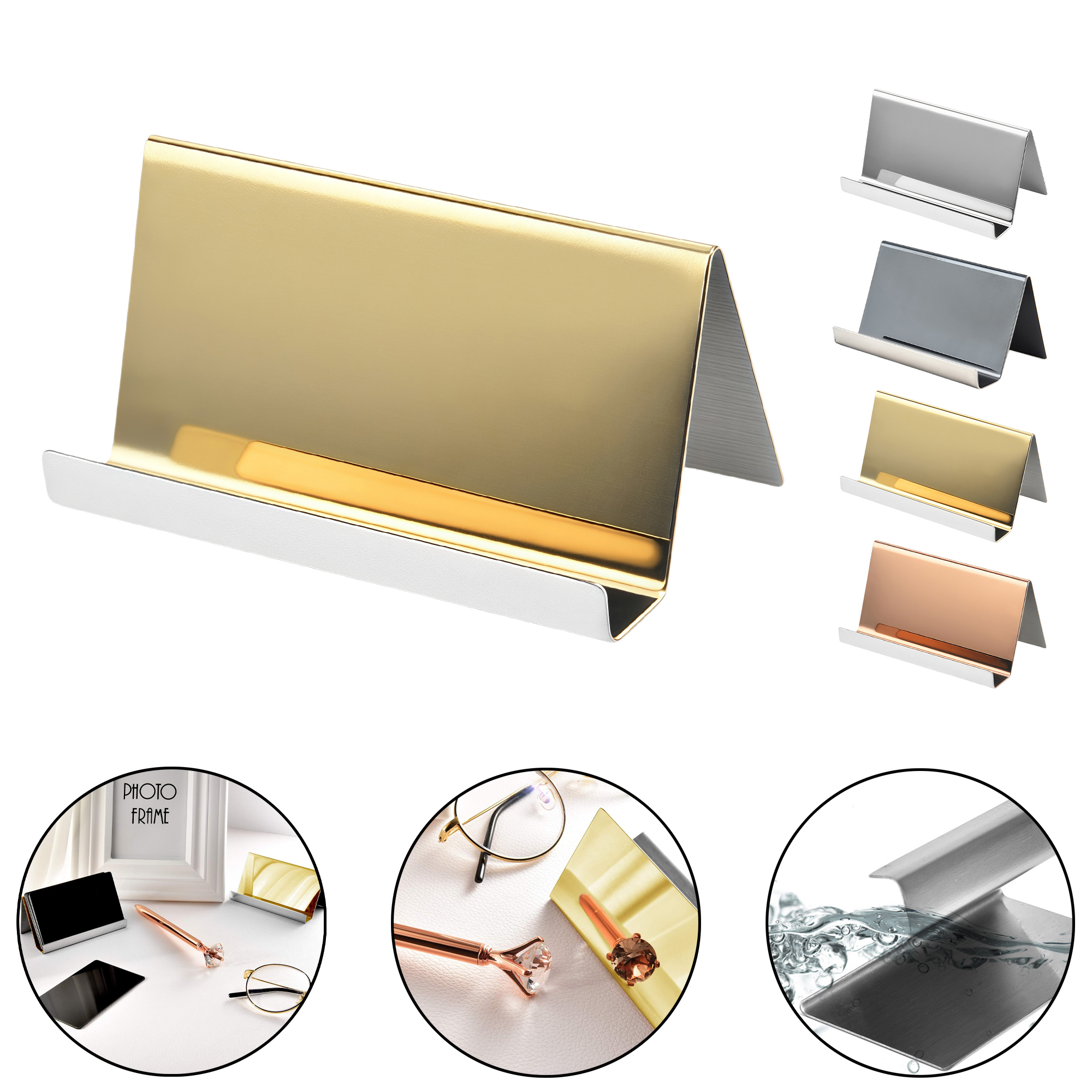 Stainless Steel Business Card Holder for Desk - Creative Office Nameplate Card Stand with Phone Slot 4