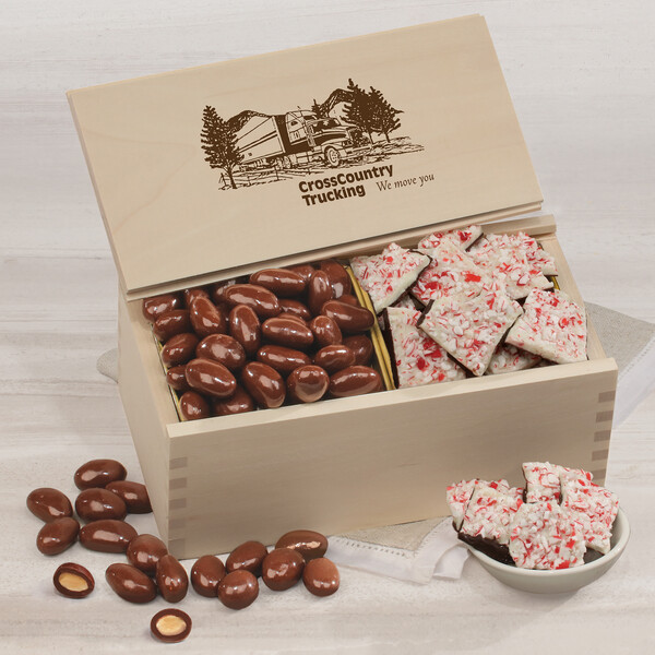 Peppermint Bark & Chocolate Almonds in Wooden Collector's Box 1