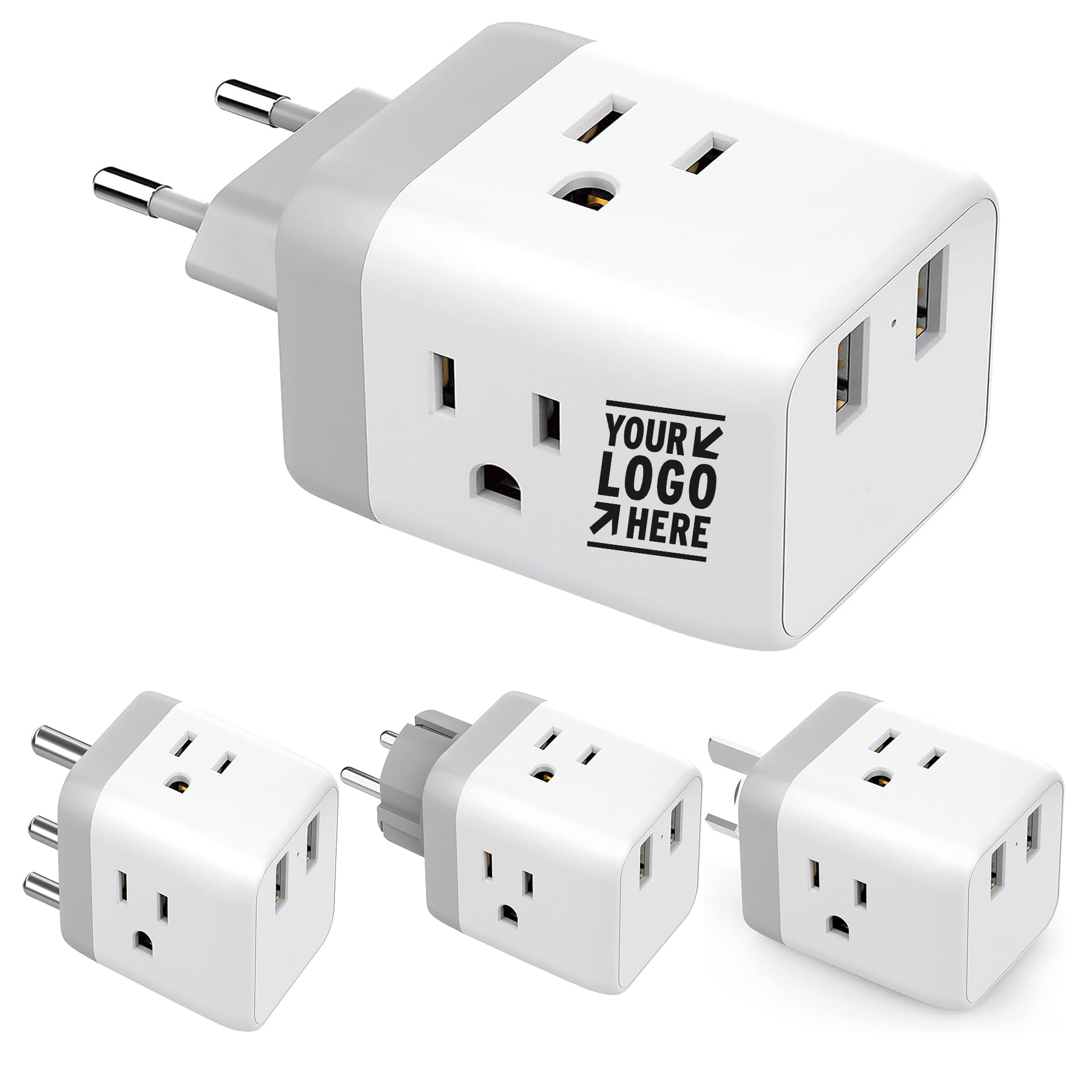 European International Travel Plug Power Adapter with 3 American Outlets 2 USB Port 2