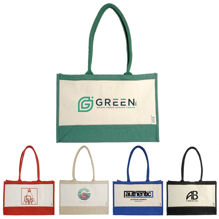 Seattle Recycled Cotton Front Pocket Jute Shopper Tote 22