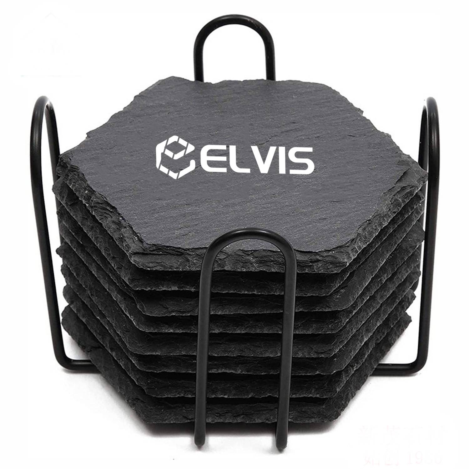 Black Slate Coaster with Wtorage Rack Kit 6
