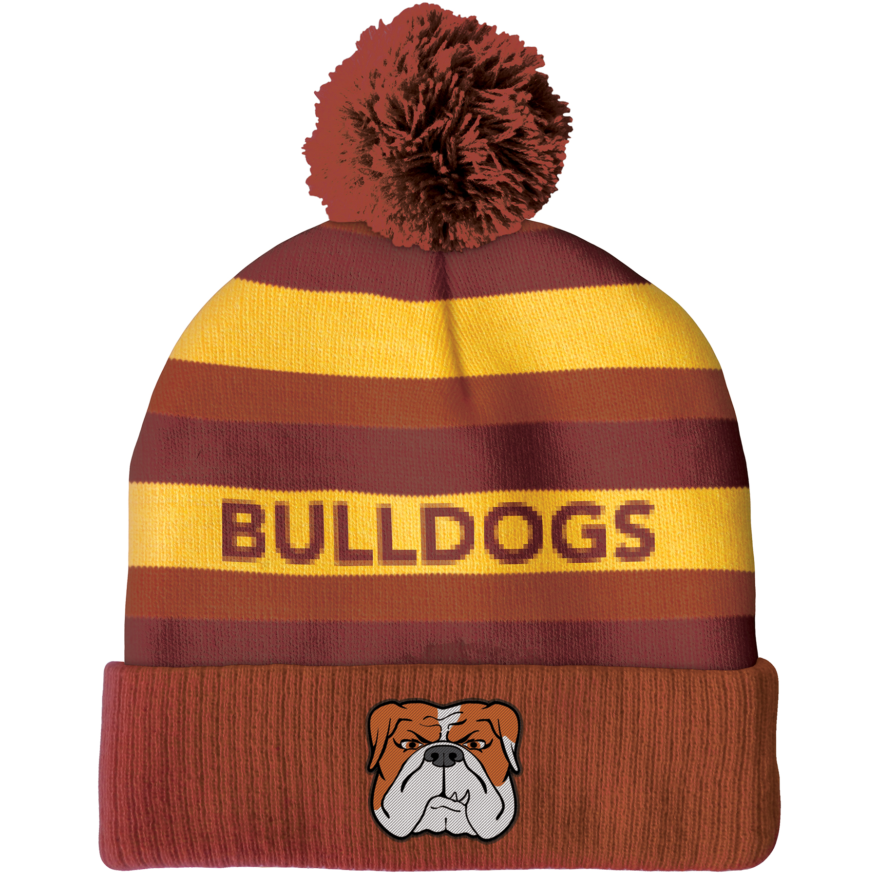Knit Beanie with Pom and Ribbed Cuff (Woven Logo) 15