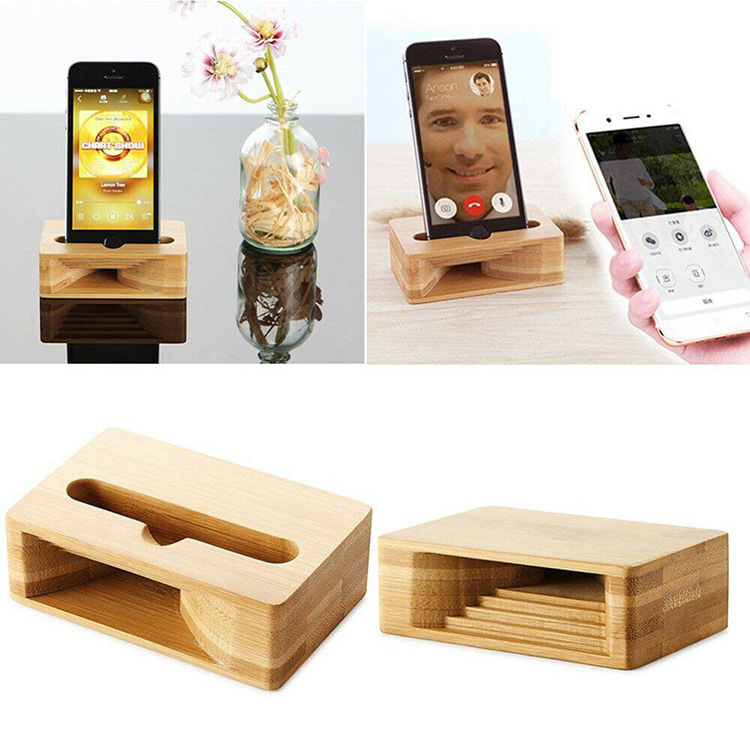 Natural Bamboo Wooden Desktop Mobile Phone Speaker Holder 1