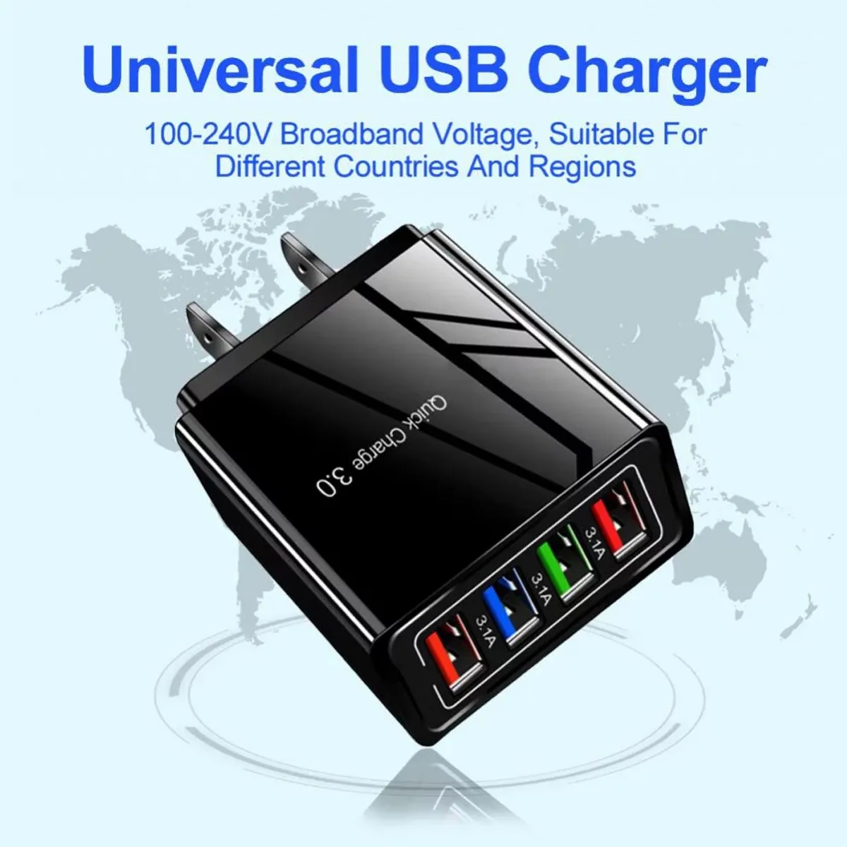 Portable 4 Port Fast Charge QC 3.0 US Plug USB Wall Charger 10