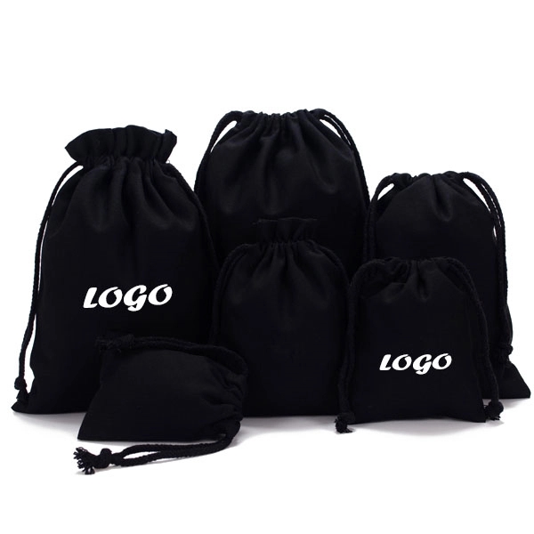 Black Cotton Drawstring Pouch Bags 3