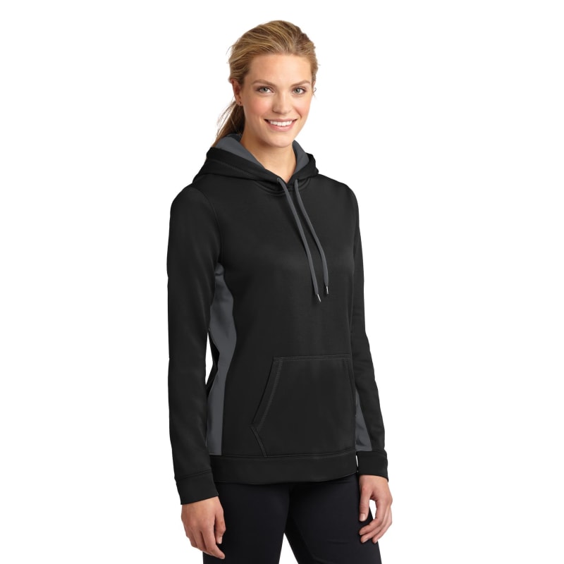 Sport-Tek Women's Sport-Wick Fleece Colorblock Hooded Pullover. 20
