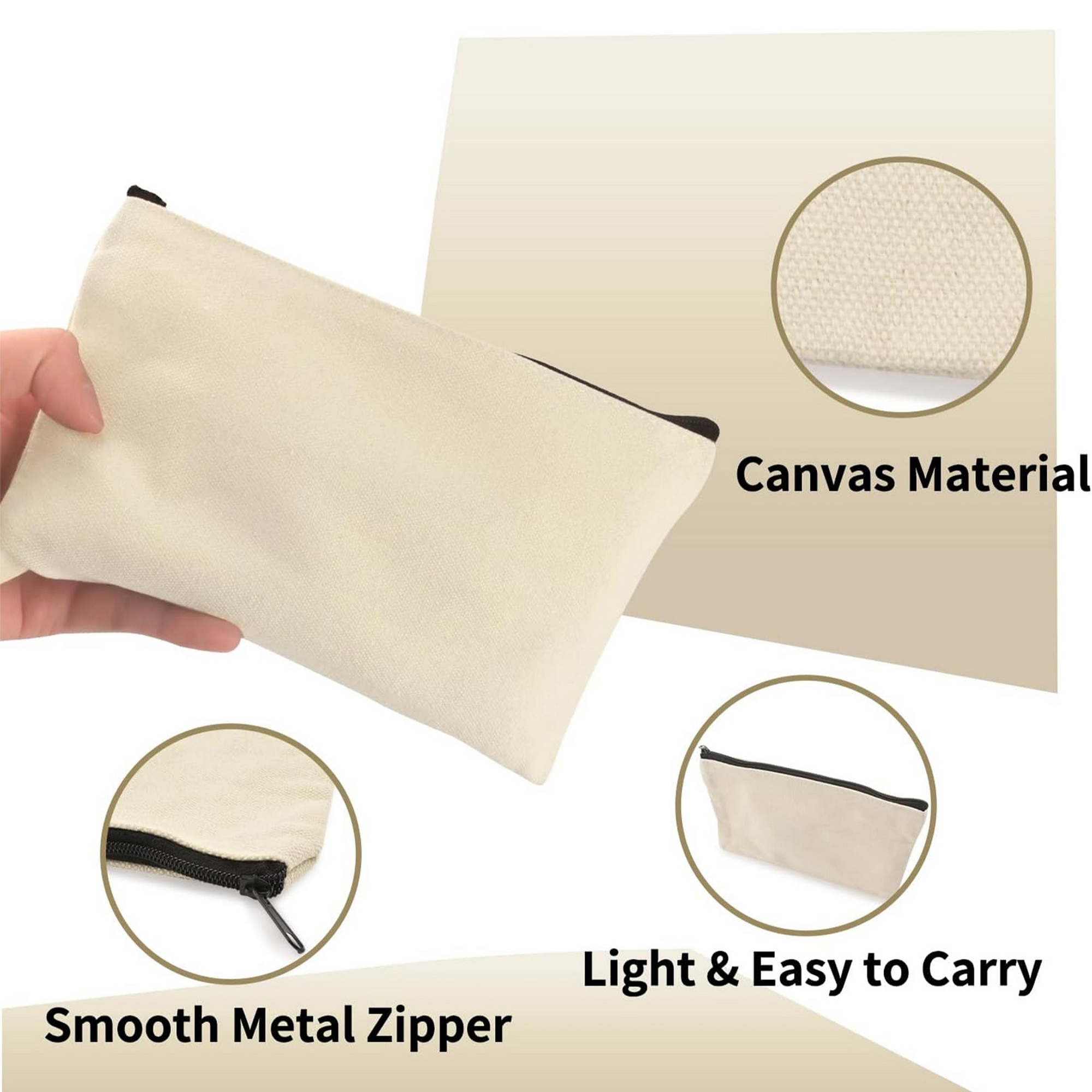 Zipper Blank Canvas Pencil Case Stationery Storage 3