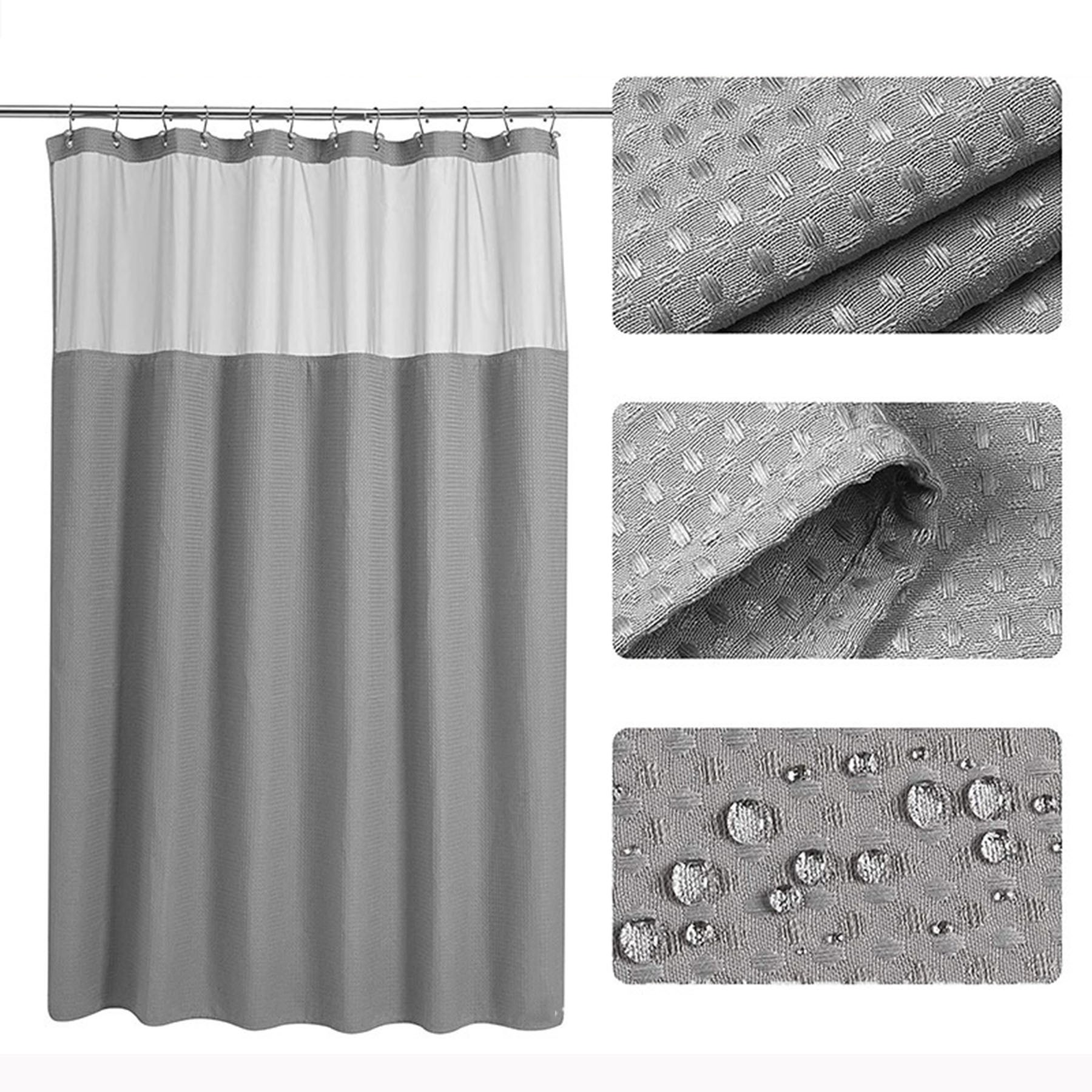 Waffle Weave Shower Curtain with Snap-in Fabric Liner Set 1