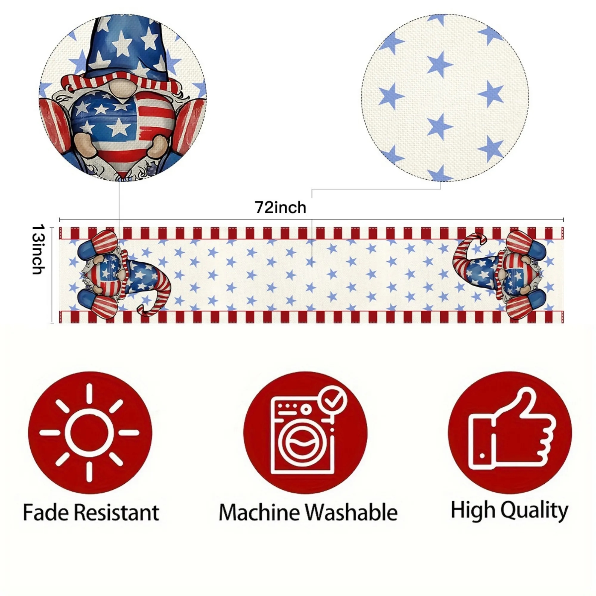 Patriotic Stars Stripes Table Runner 3