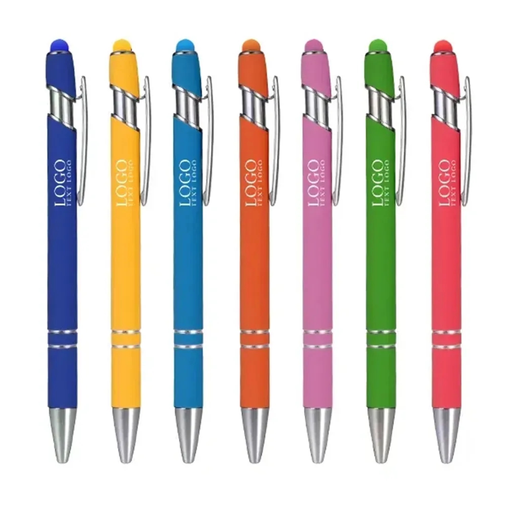 Soft Touch Metal Ballpoint Pen With Color Stylus Tip 3