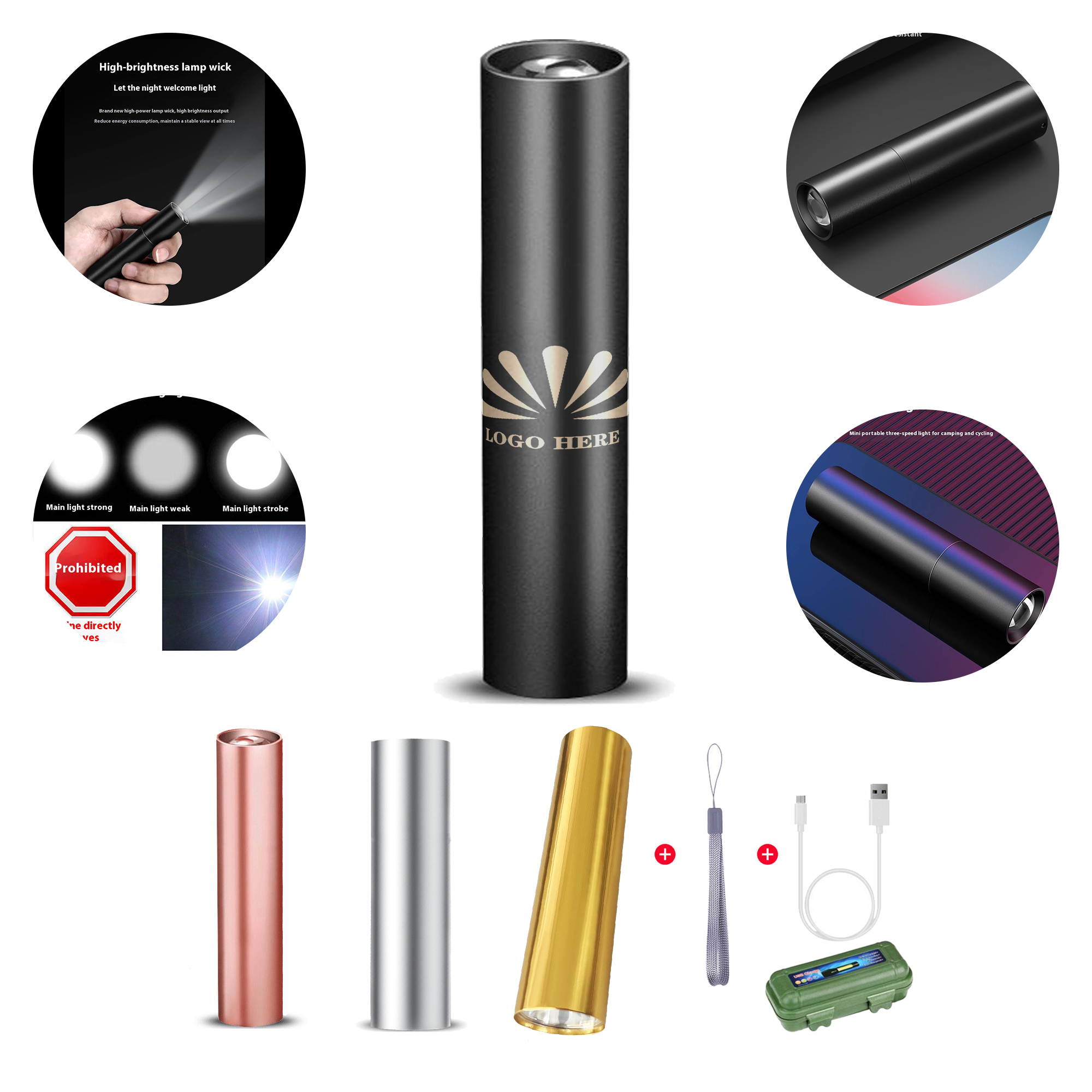 MOQ 50pcs Ultra-Bright LED Rechargeable Flashlight 1