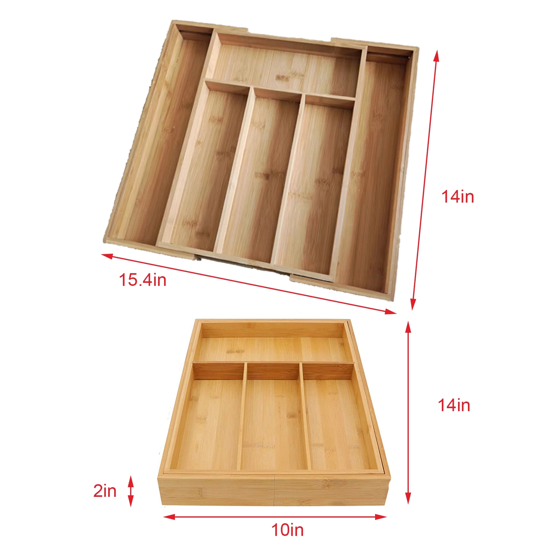 Bamboo Kitchen Silverware Adjustable Drawer Organizer 6Slot 6
