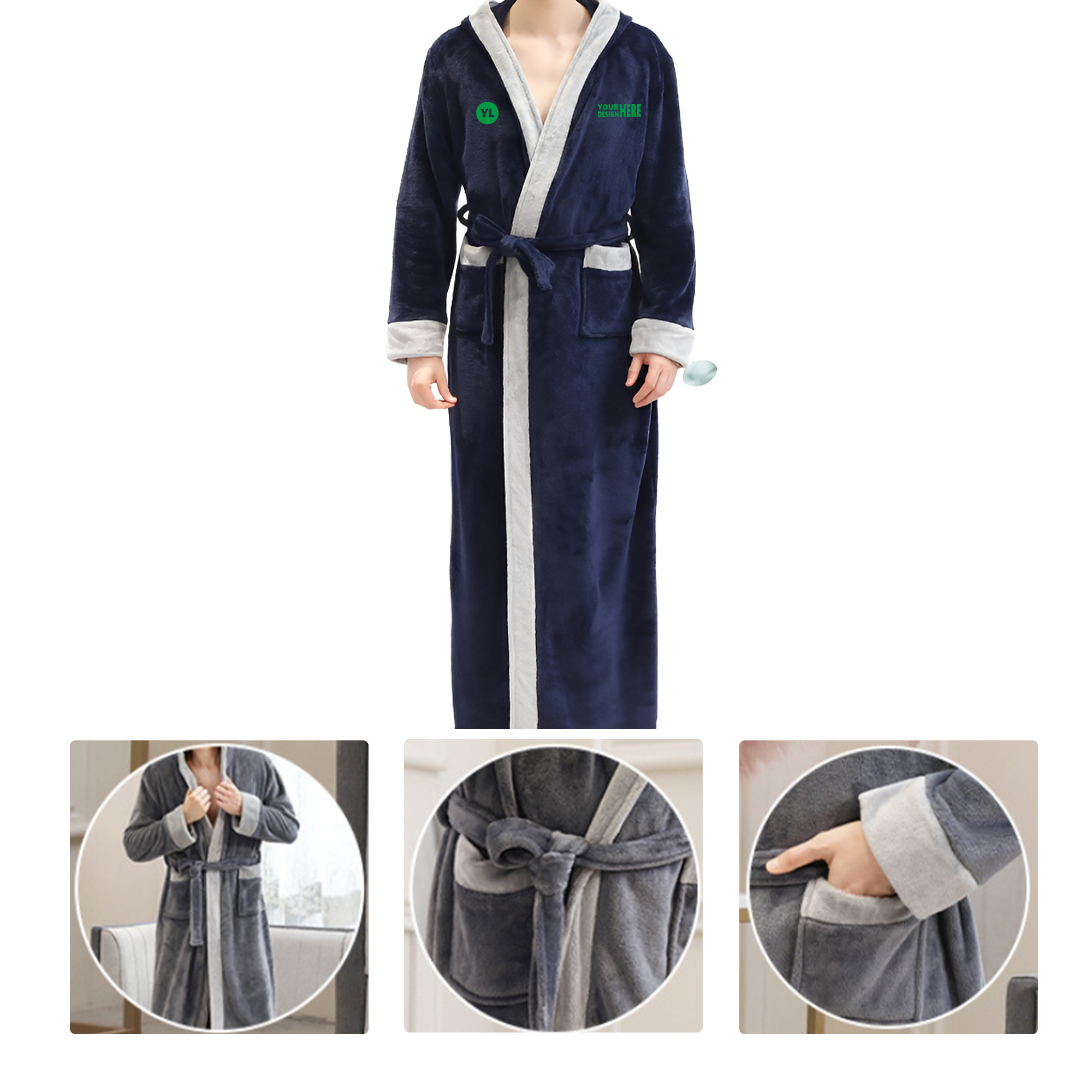 MOQ50 Flannel Hooded Bathrobe With Custom Logo 2