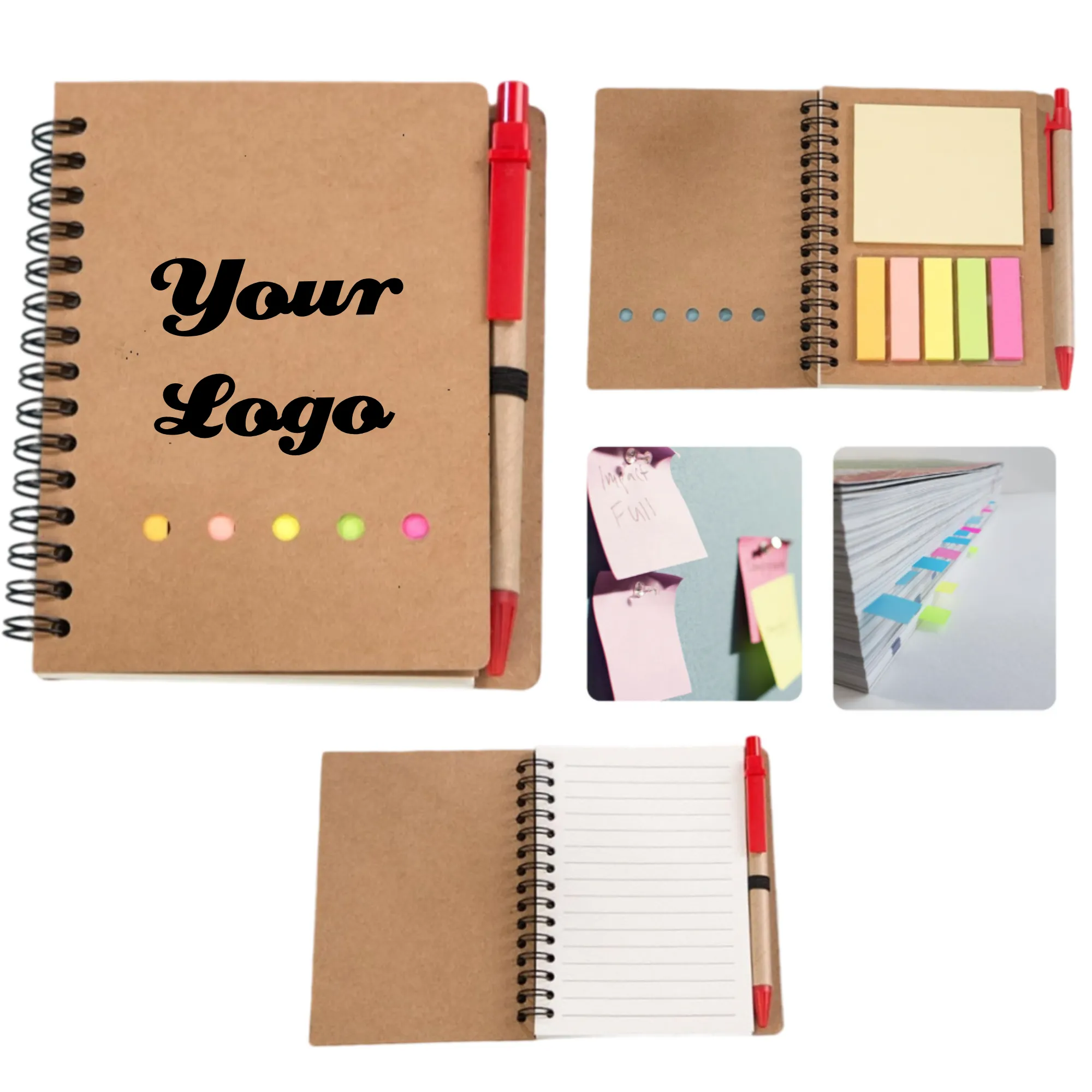 Spiral Bound Kraft Notebook with Pen and Stickers for Daily