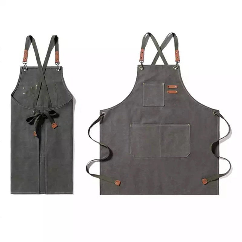 Black Leather Duck Canvas Cotton Kitchen Apron For Waiter 9