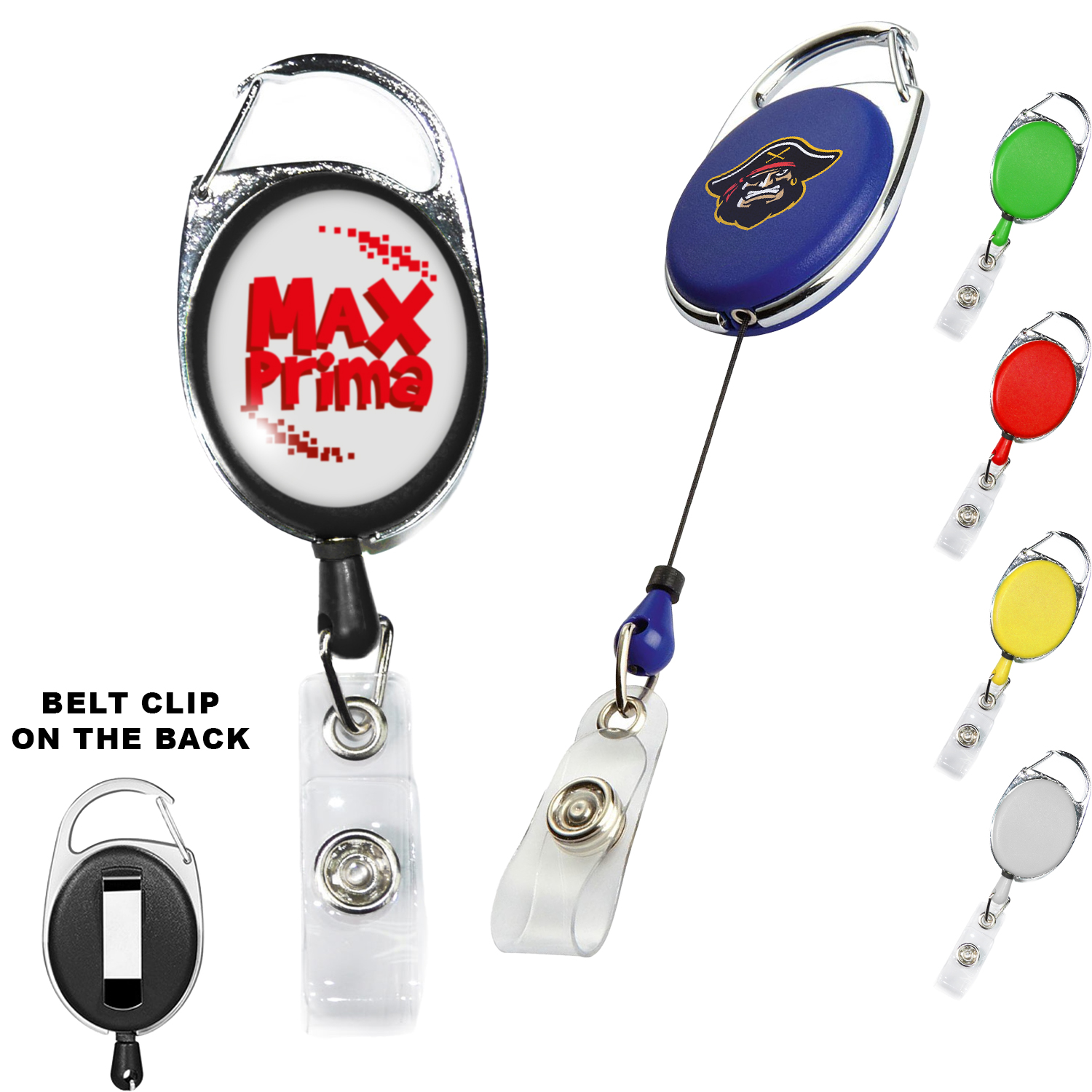 Oval Carabiner Retractable Badge Reel w/ Belt Clip 3