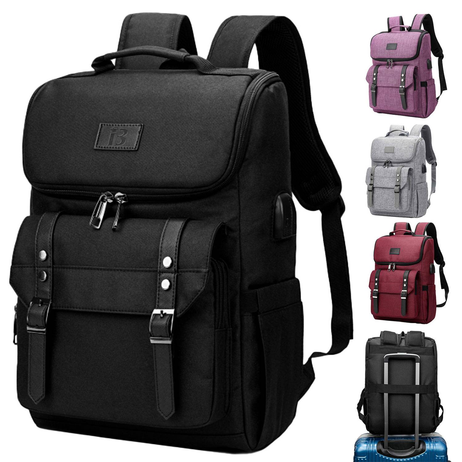 Vintage Oxford Computer Backpack w/ USB Port for Business