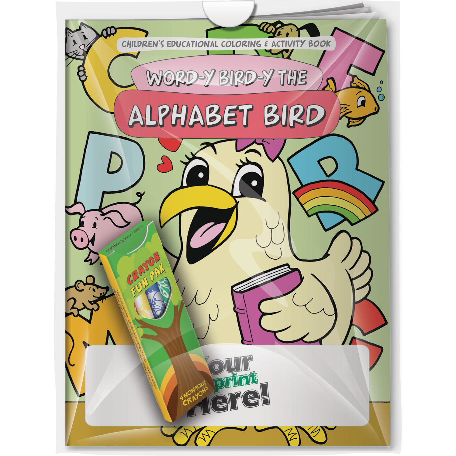Combo Pack - CB1014 Coloring Book & 4-Pack of Crayons (Imprinted) in a Poly Bag 6