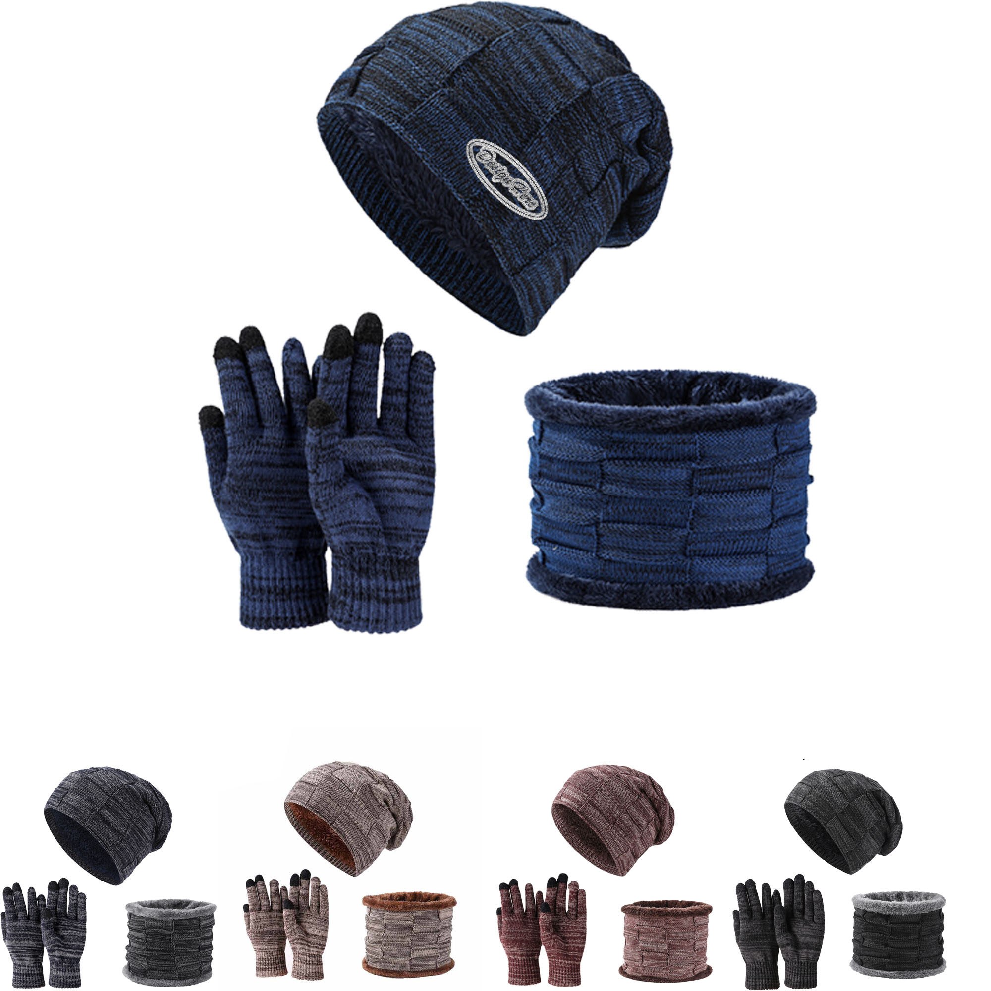 Thick Fleece Knit Set - Hat, Scarf & Gloves for Cold Weather 2