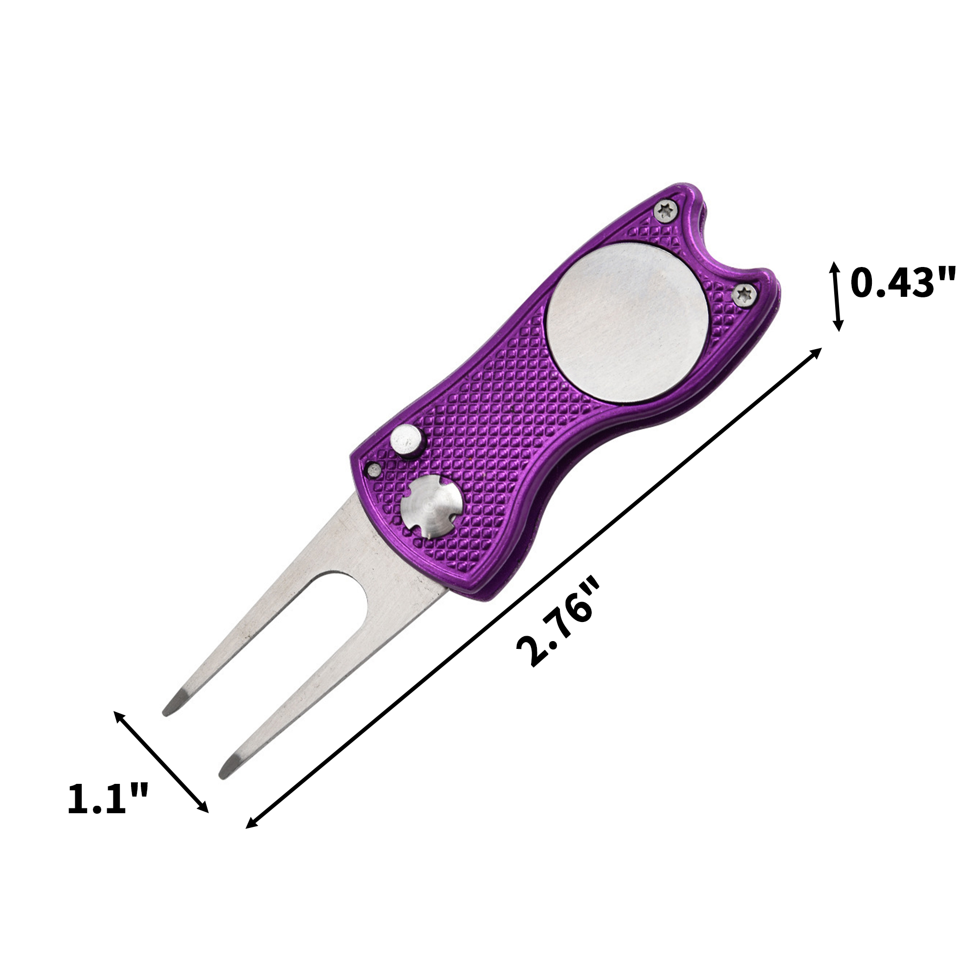 Foldable Stainless Steel Divot Fixer With Magnetic Marker 2.76" 2