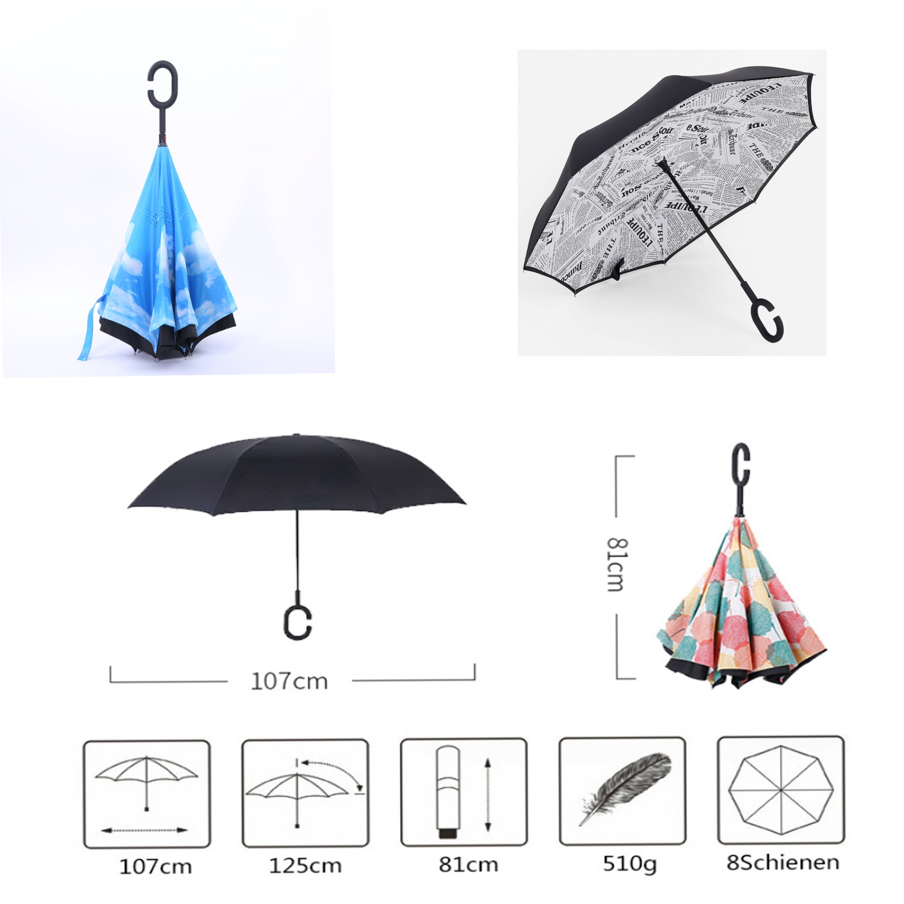 C Shape Holder Double Layer Two-Tone Inversion Umbrella 2