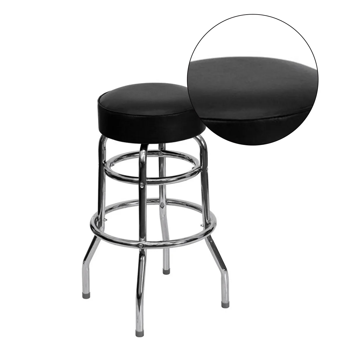Round Padded Bar Stool With Double Ring Chrome Base 5
