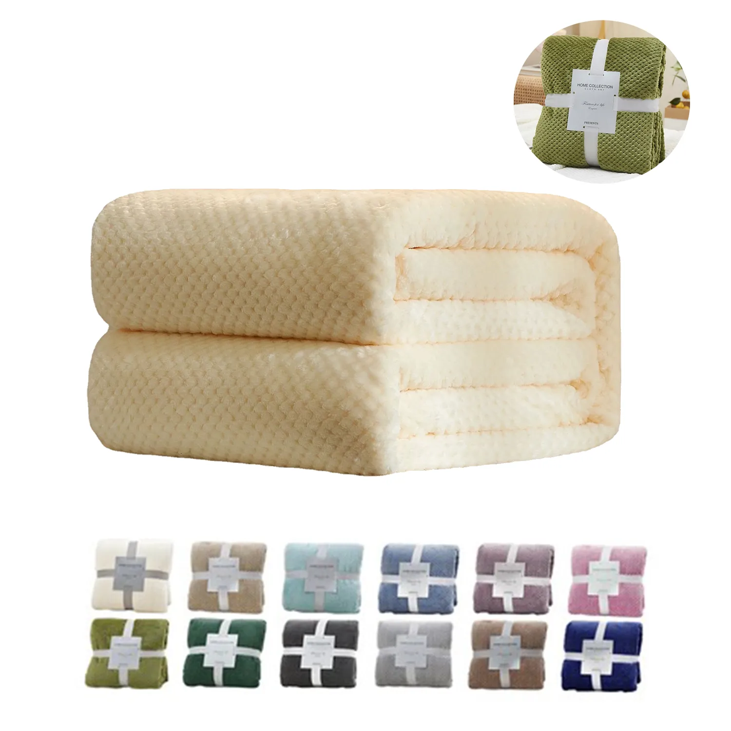 Large Waffle Weave Flannel Fleece Throw Blanket 1