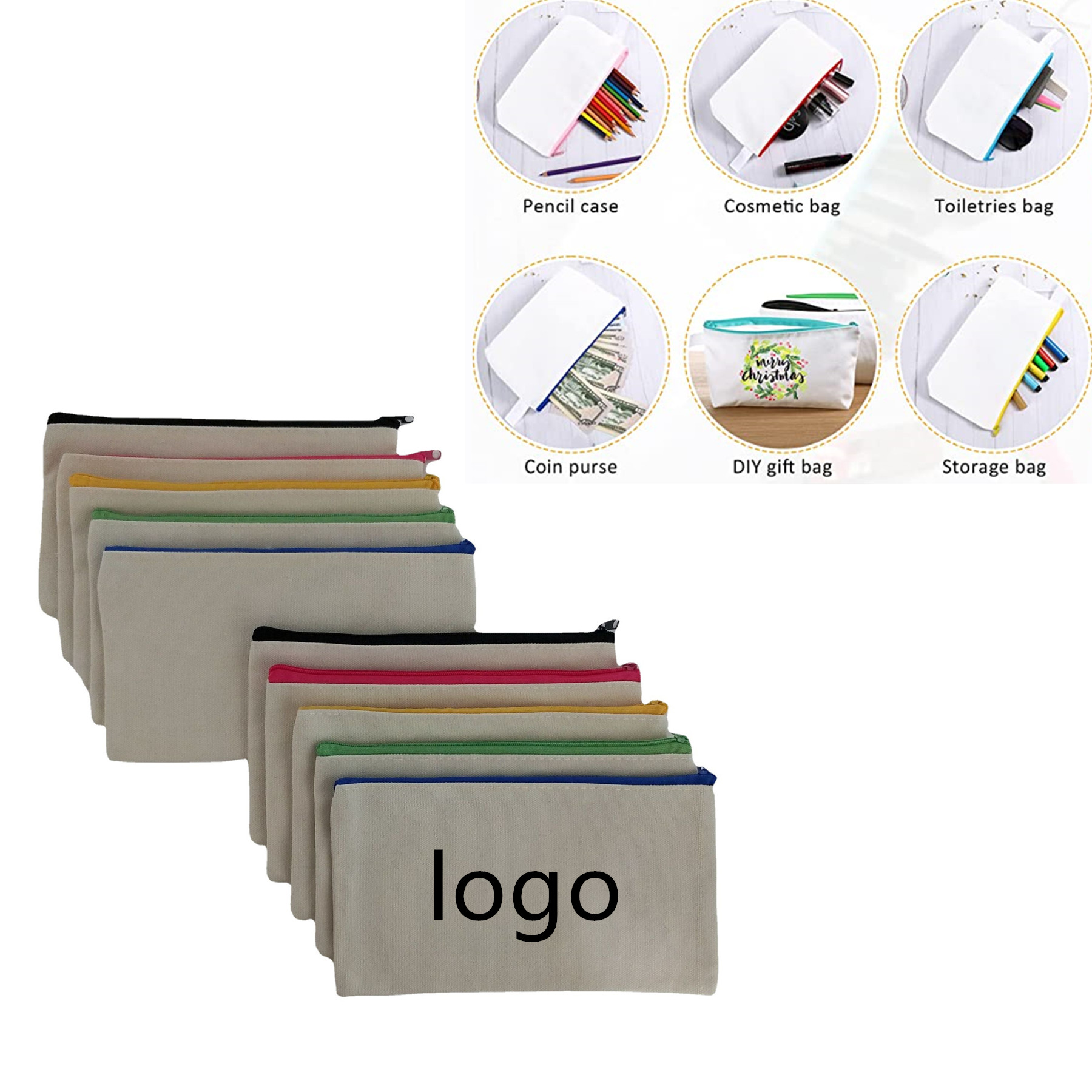 Canvas Pencil Zipper Pouch Bags, custom tote bag with logo imprint 2