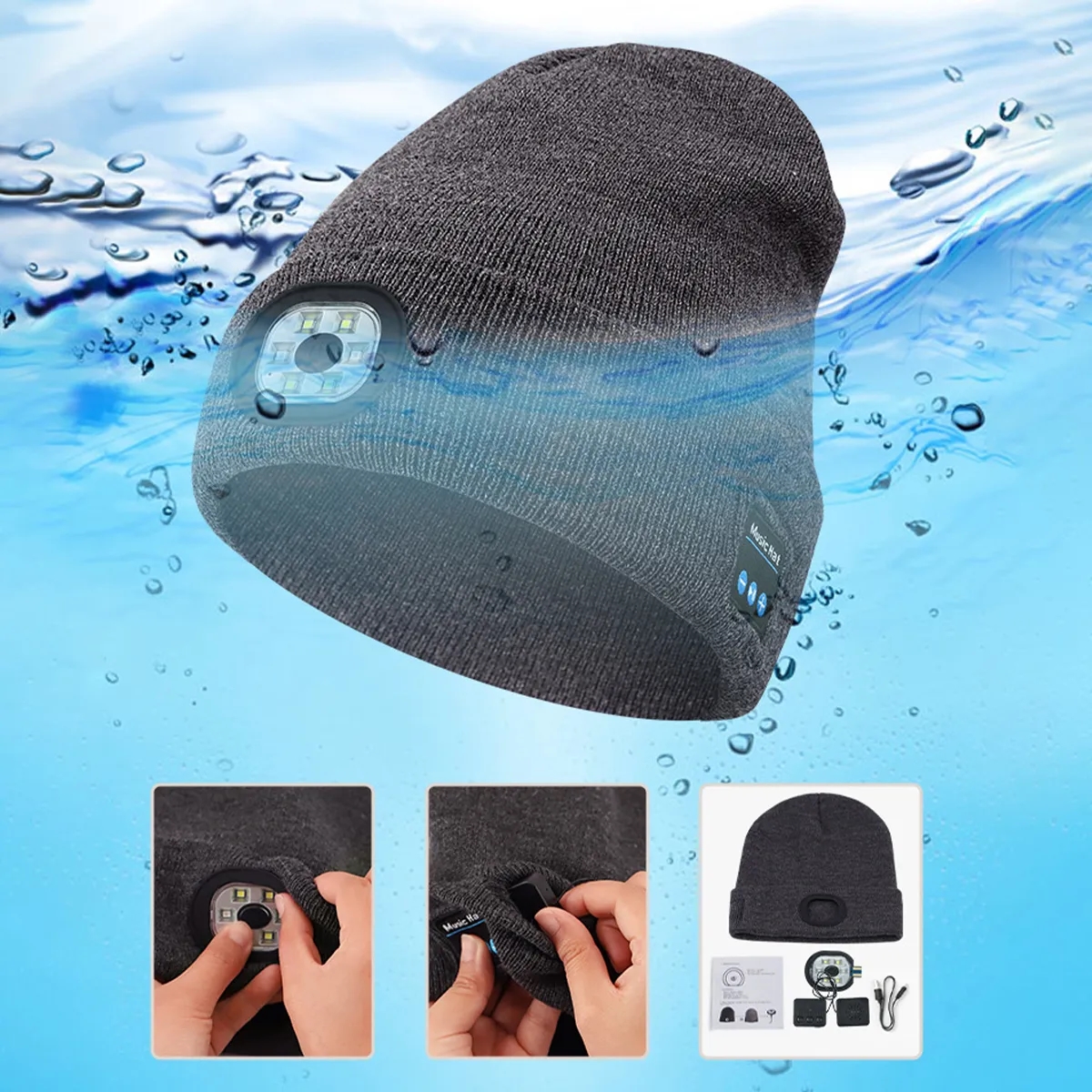LED Beanie Hat Warm Outdoor Bluetooth Adjustable Cap Unisex 4