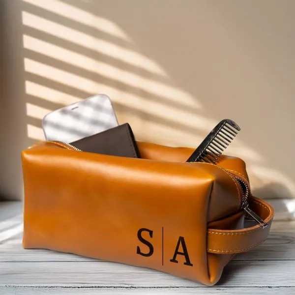 Personalized Leather Toiletry Bag Made in the U.S.A. 3