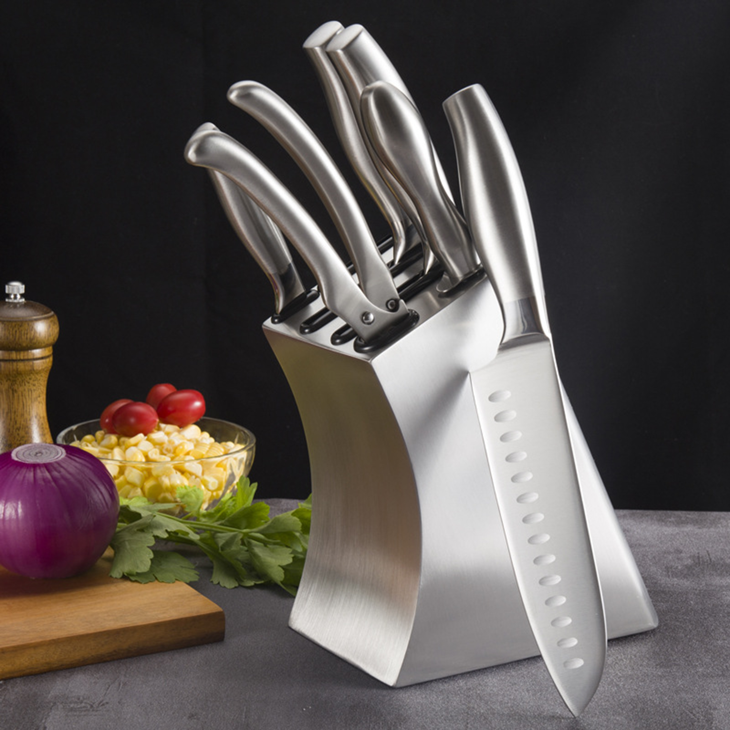 7 Pcs Stainless Steel Knife Block Set 4